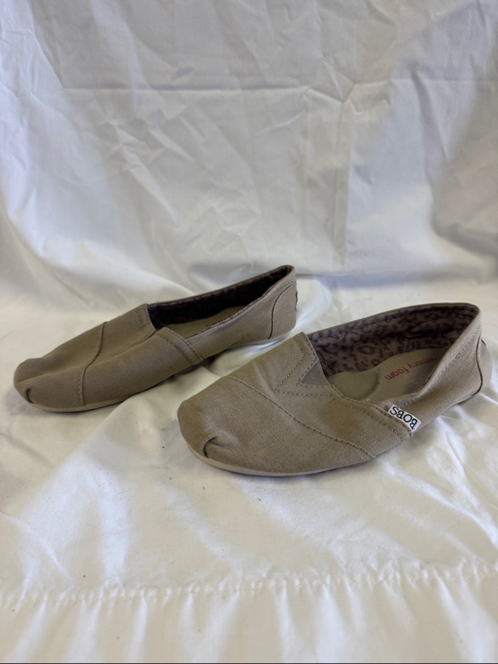 BOBS from Skechers Women's Taupe Canvas Slip-On Flats